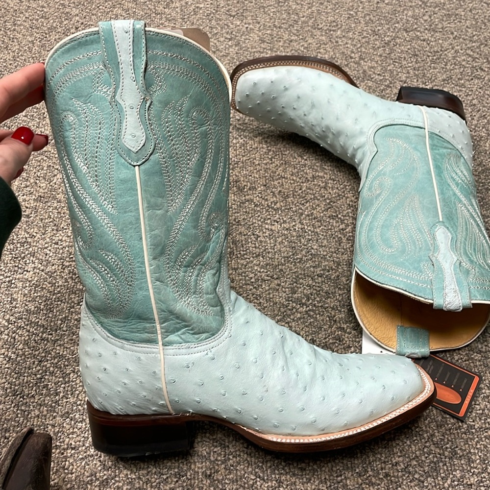 Powder Blue Square Toe Real Ostrich Size 8.5